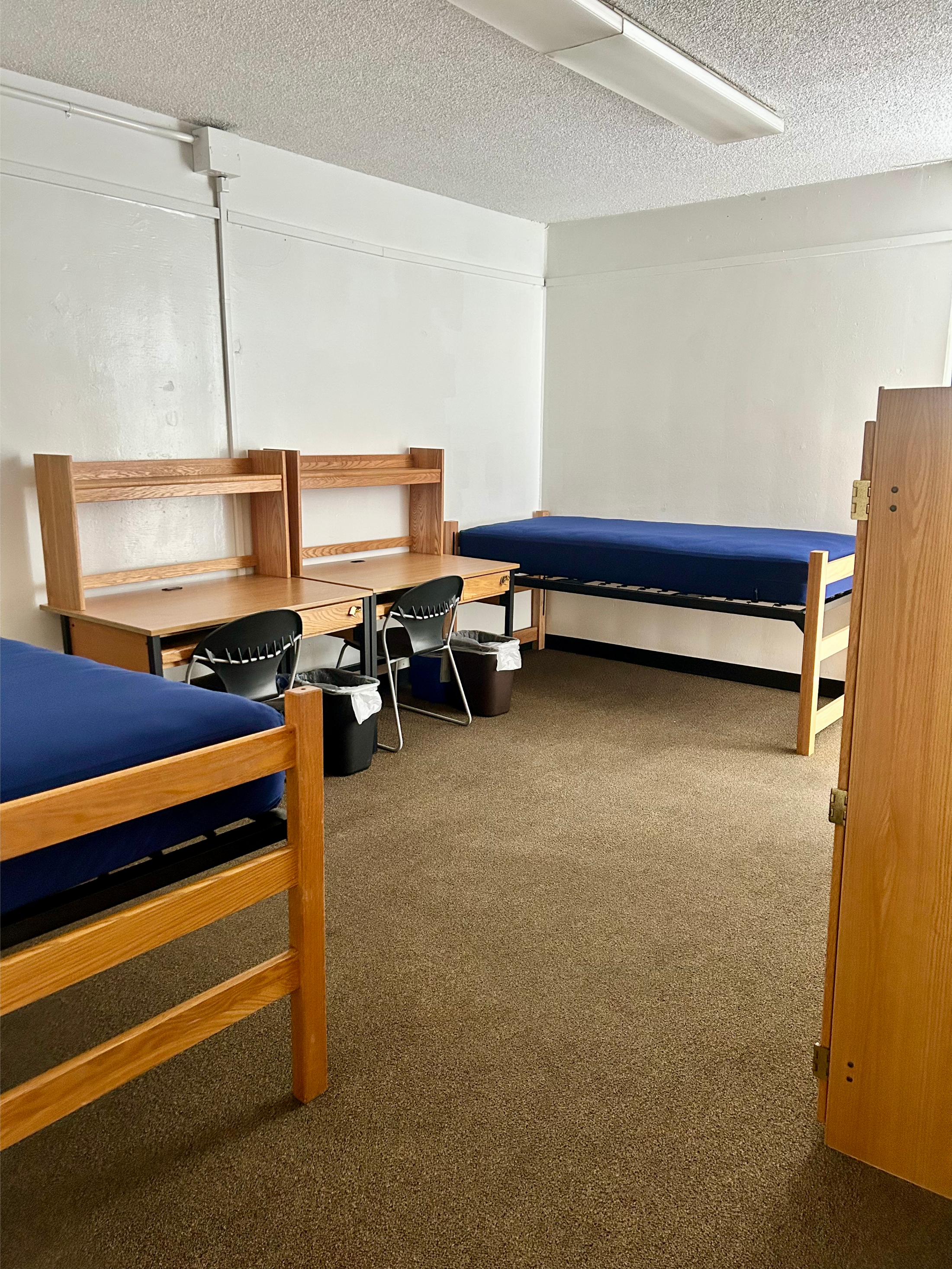 View of Muir residential hall double room from doorway.